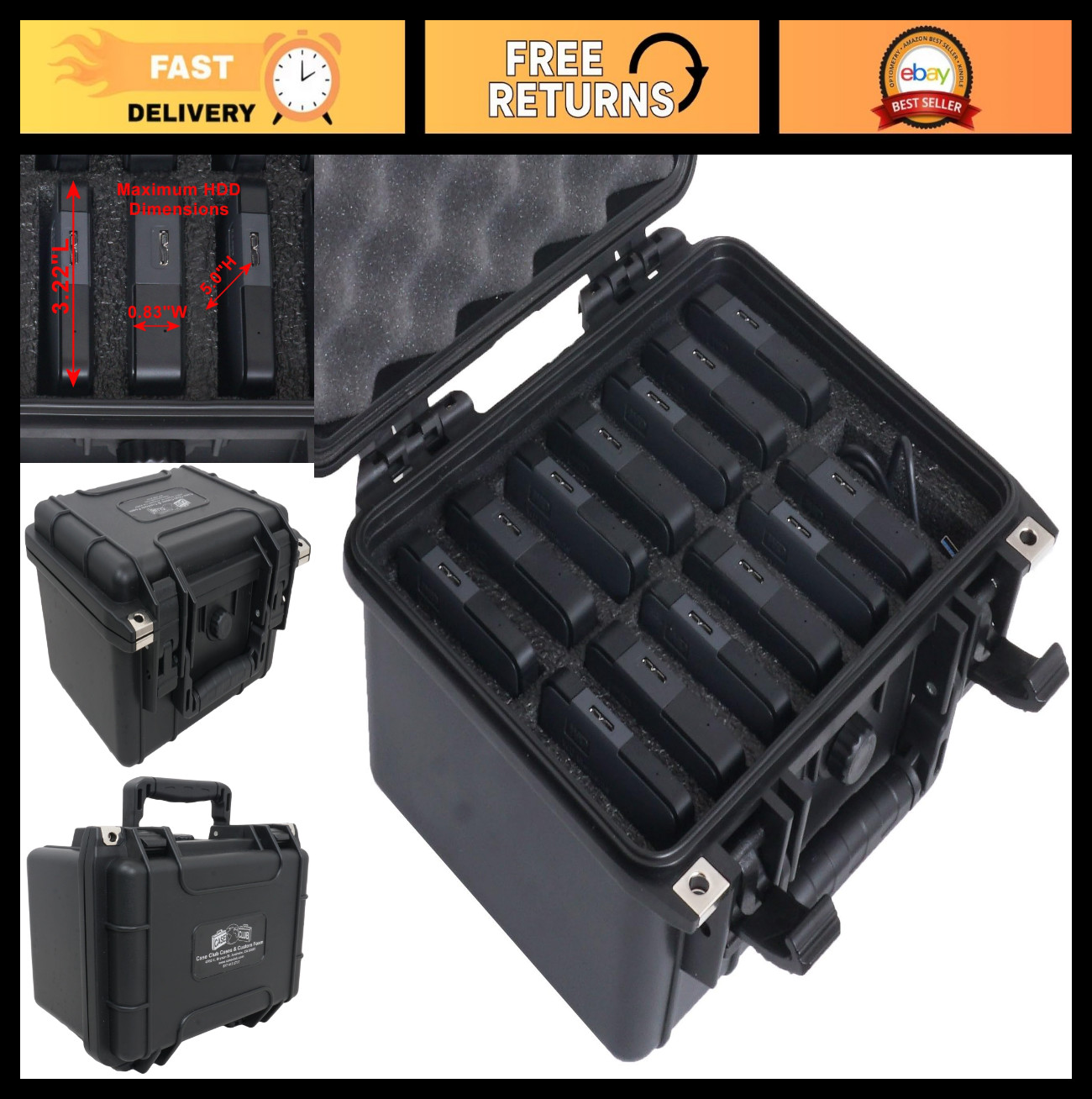 Waterproof Airtight External Hard Drive Case for 14 Drives - Durable Storage Sol