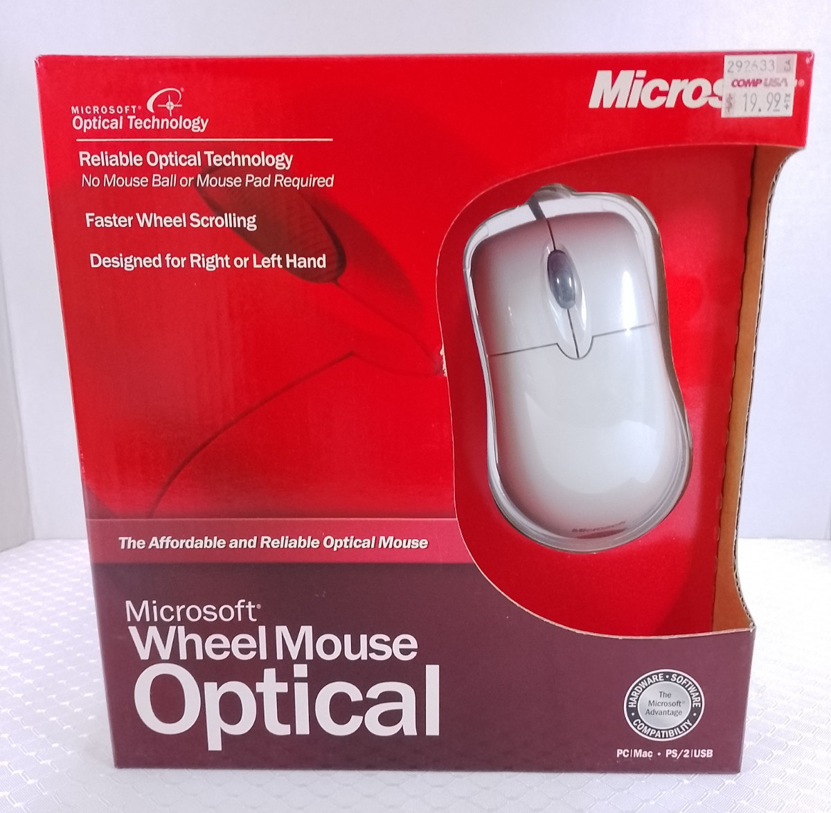 Vintage Microsoft Wheel Mouse Optical USB PS2 Wired PC Mac D66-00029 NEW SEALED