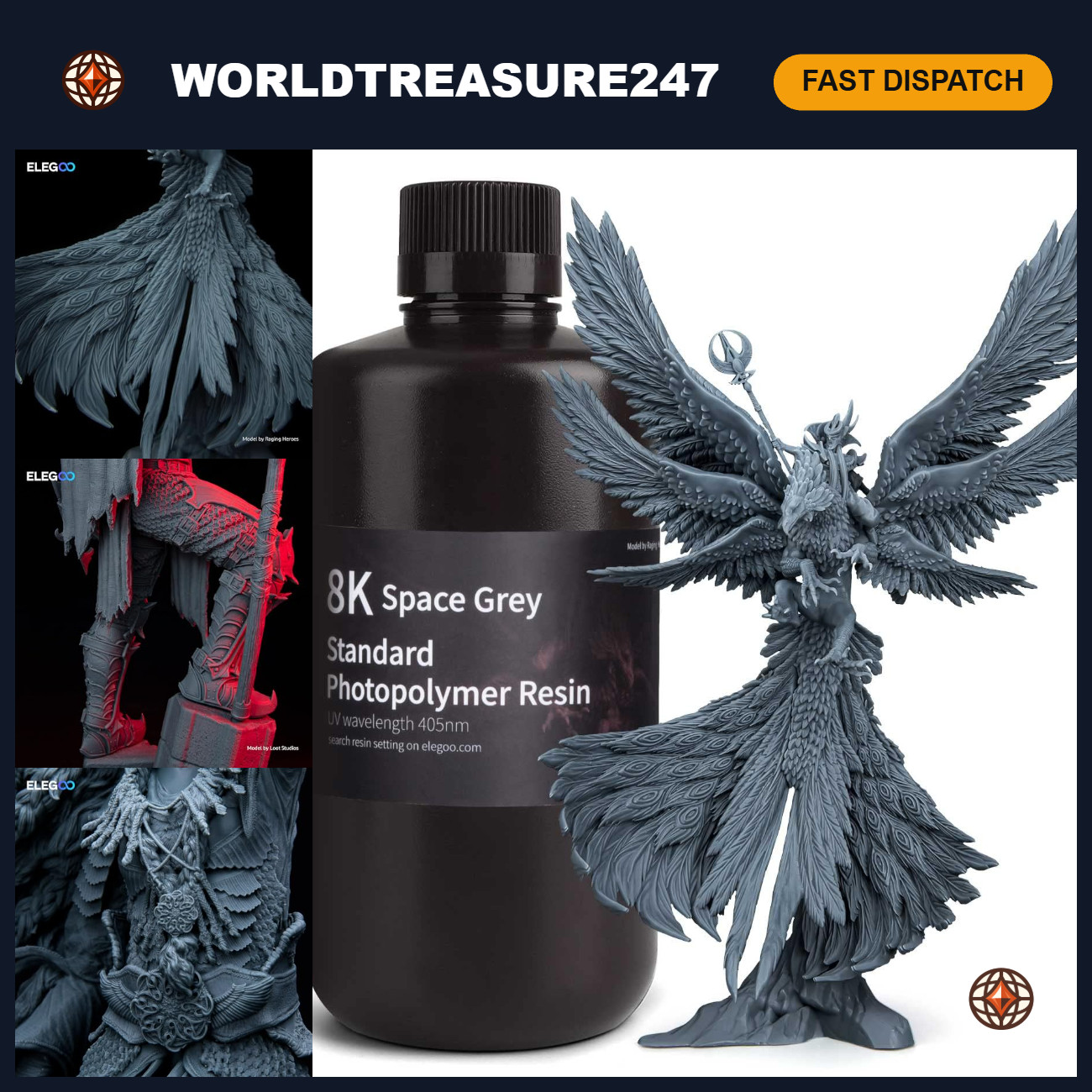 8K Standard 3D Printer Resin - High Precision, Space Grey, 1000g for Stunning Pr