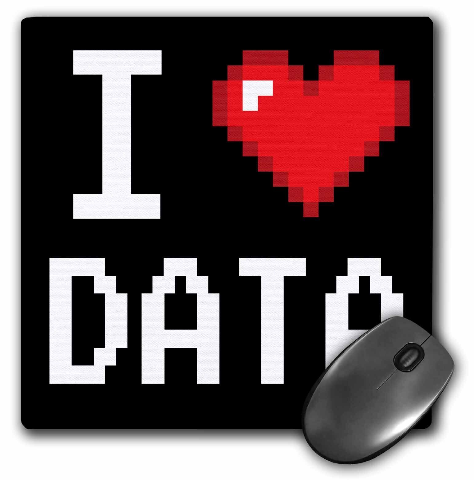 3dRose Geeky Old School Pixelated Pixels 8-Bit I Heart I Love Data MousePad