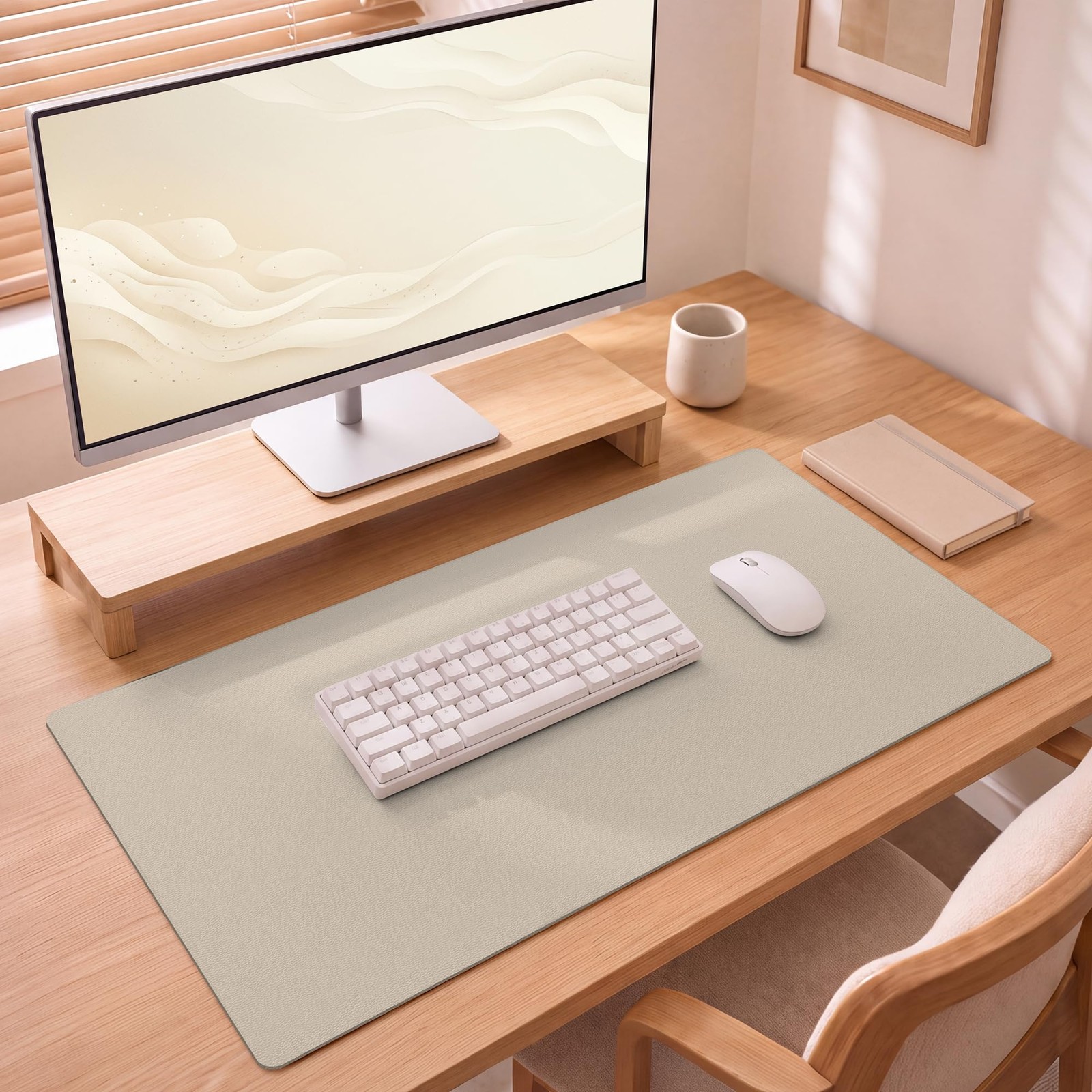 Leather Desk Pad Protector, 31.5" x 15.7", Eggshell Desk Mat