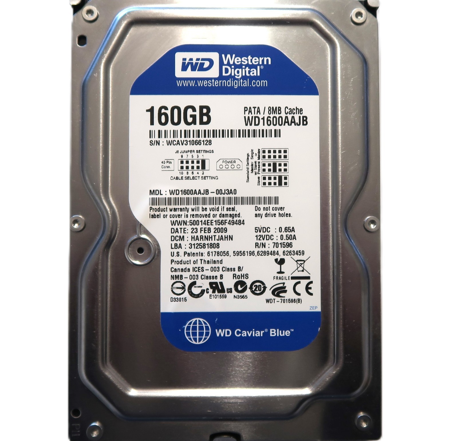 WD WD1600AAJB-00J3A0 HARNHTJAHN (WCAV) Thailand 3.5" 160gb IDE/ATA HDD FEB/2009