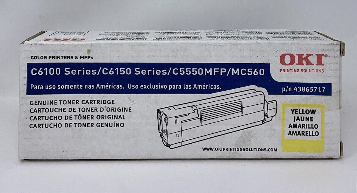 OKI 43865717 Yellow Toner - New w/ Box Dmg - C5550MFP/MC560/C6100 & C6150 Series