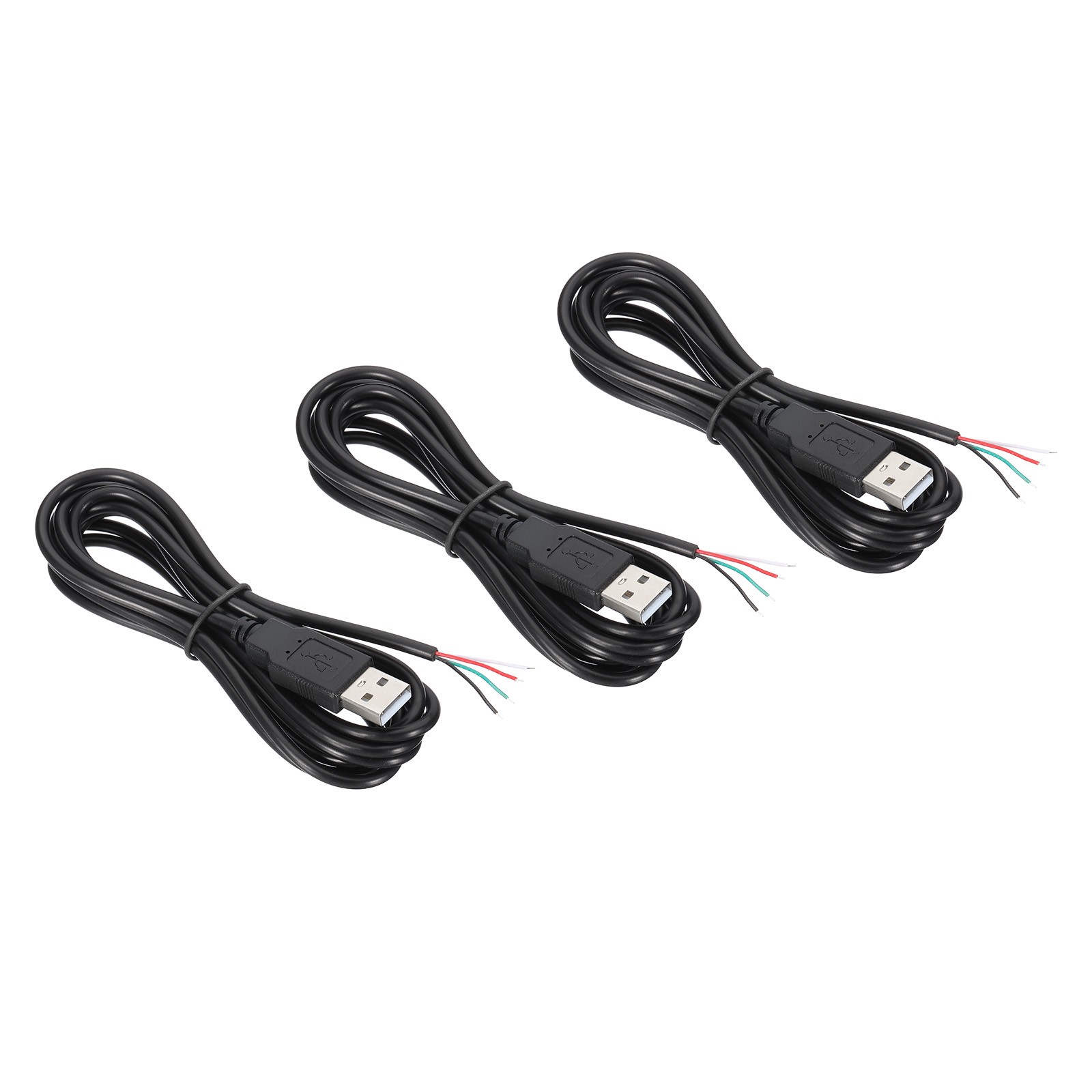 6.56Ft USB 2.0 Male to 4 Pin Bare Wire Pigtail Cable 3pcs 28AWG Black