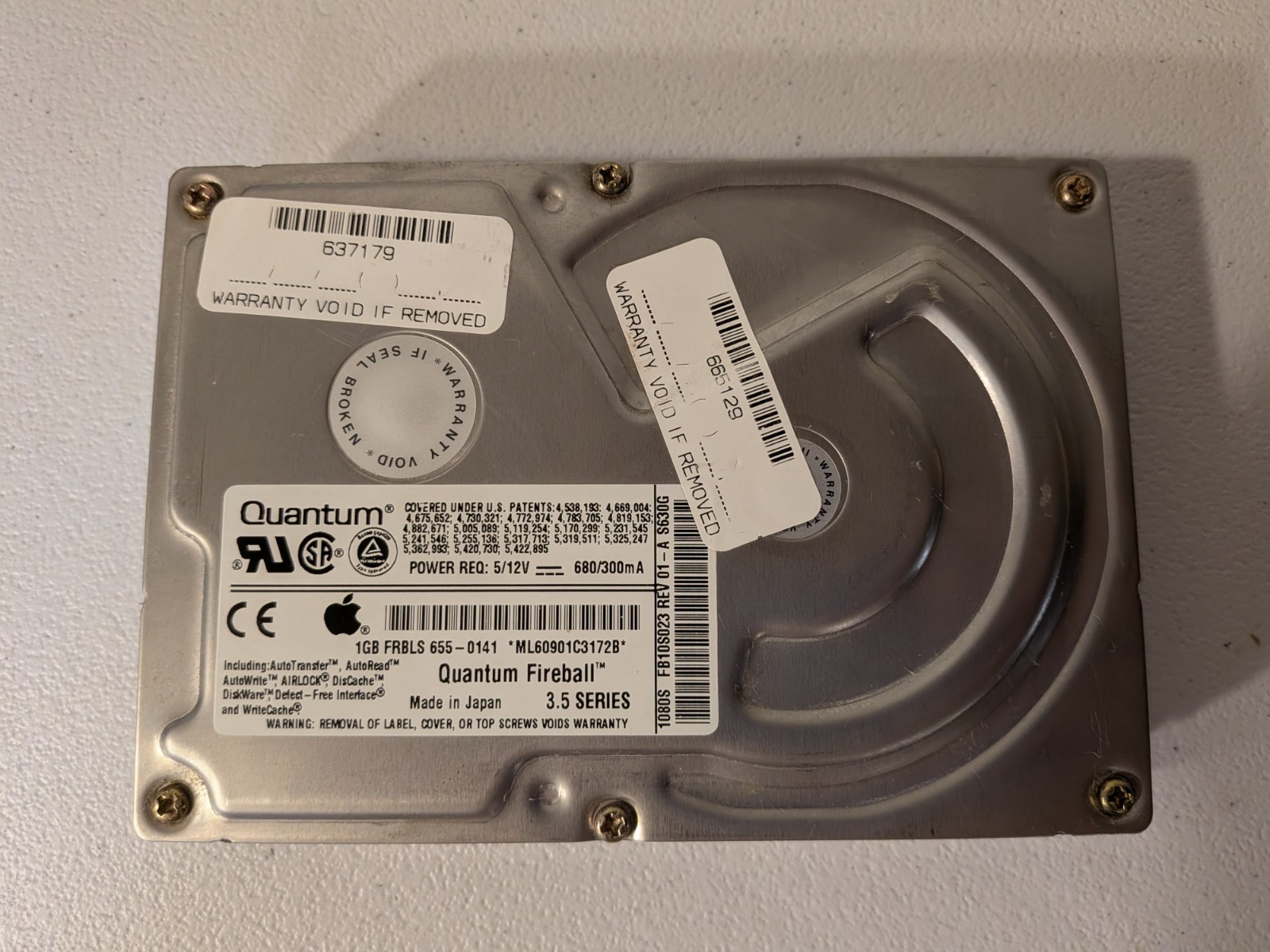 VINTAGE Apple Quantum Fireball 3.5 inch 1GB 50 pin SCSI HDD For Mac
