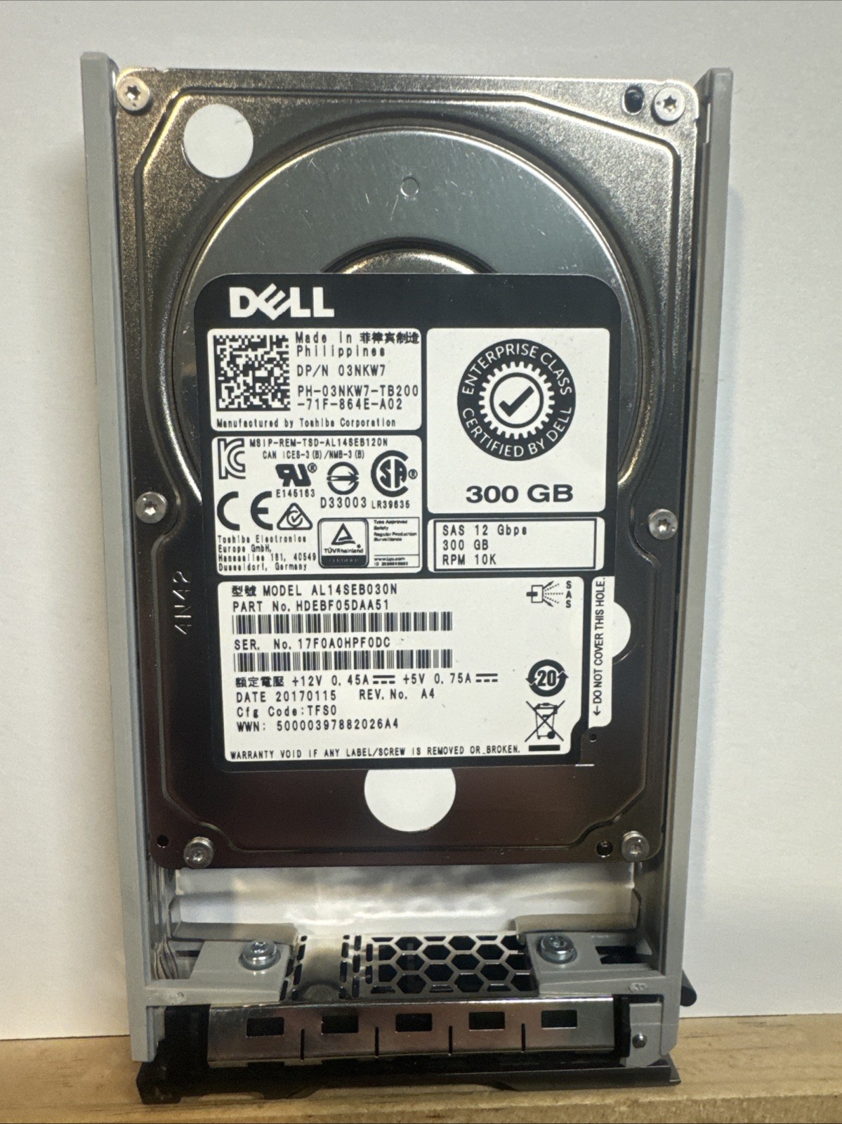 Dell AL14SEB030N HDEBF05DAA51 03NKW7  10K 12Gb/s 2.5" 300gb SAS hard drive