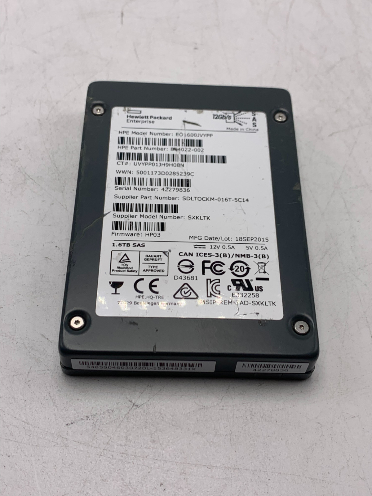 *Torn Label* HP 844022-002 1.6TB 12G SAS 2.5" SSD Drive w60