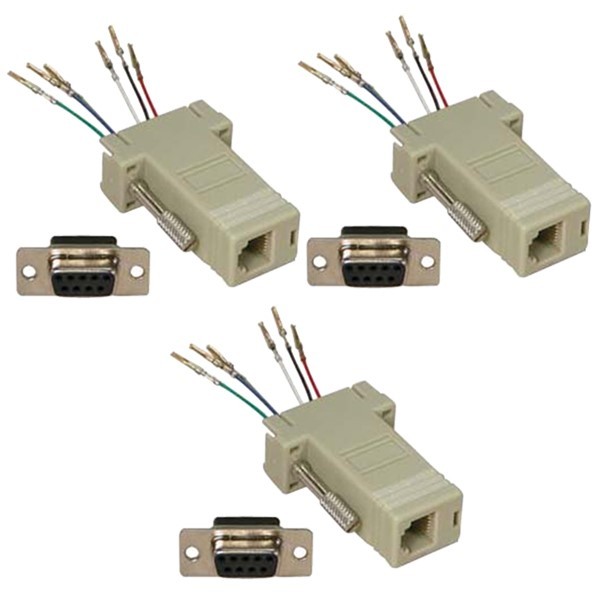3x DB9 9 Pin RS232 Female to RJ11 RJ12 6P6C Telephone Phone Line Adapter Ivory