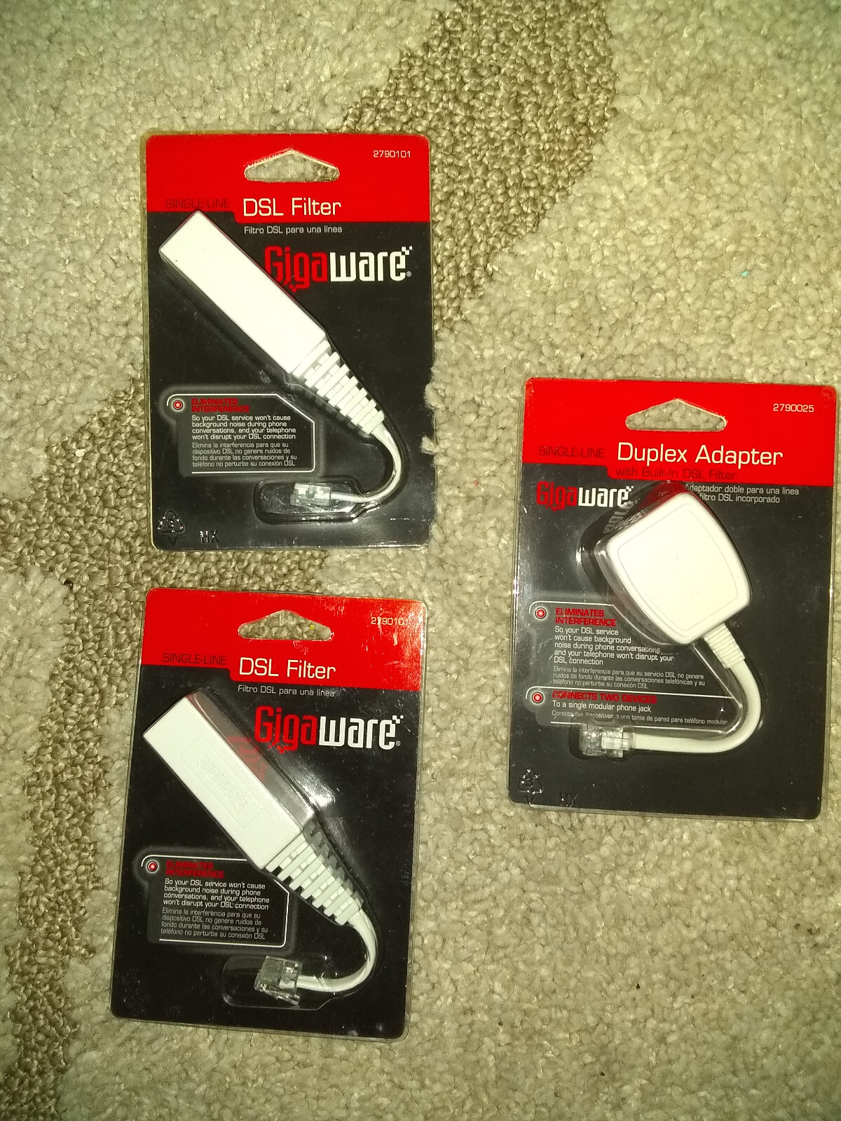 Gigaware DSL Filter Single Line (2)/ Duplex Adapter with Built-in DSL Filter (1)