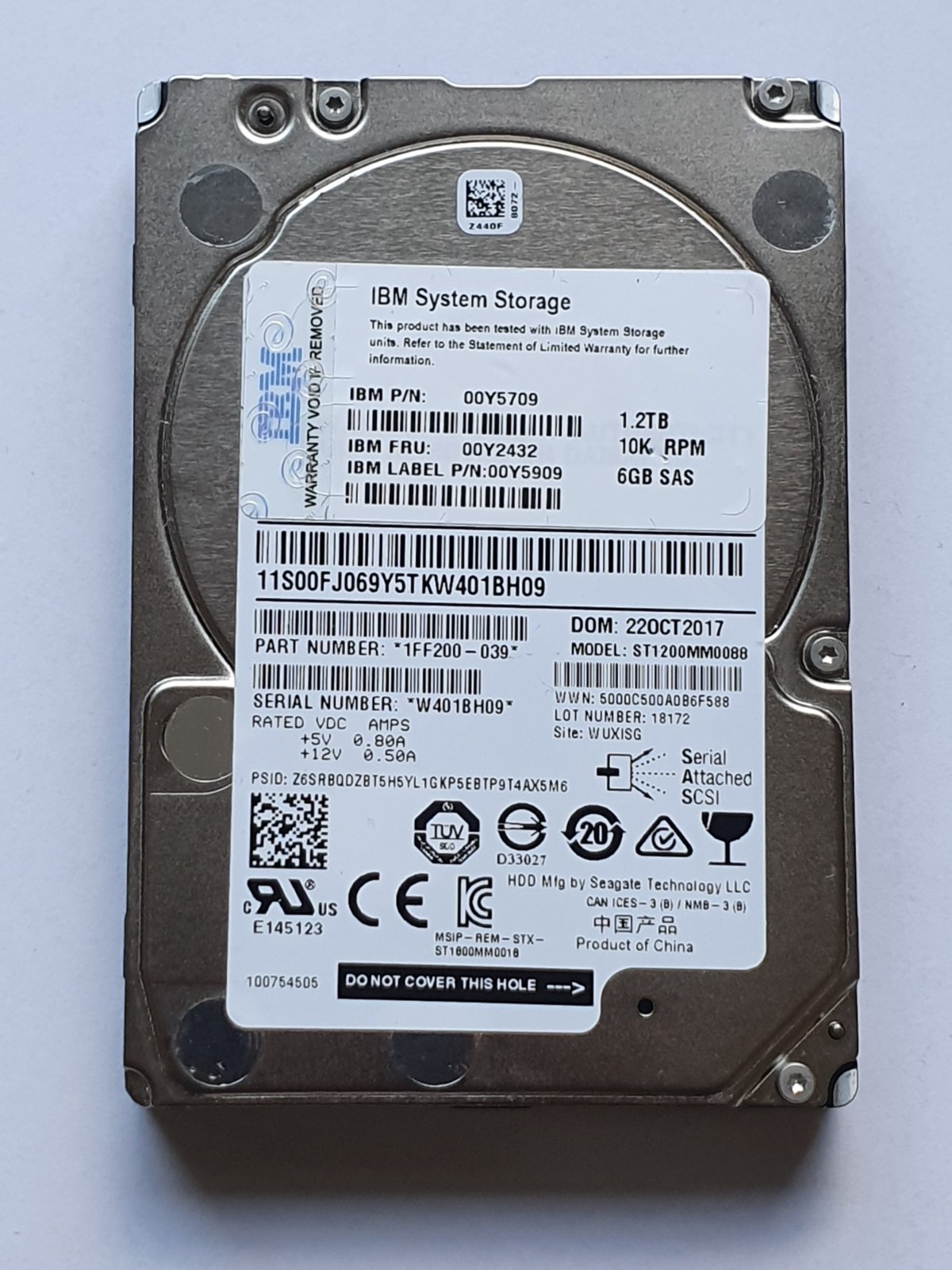 1.2TB SAS IBM Seagate ST1200MM0088 1FF200-039 10000rpm 12Gb/s 128MB HDD 2.5"