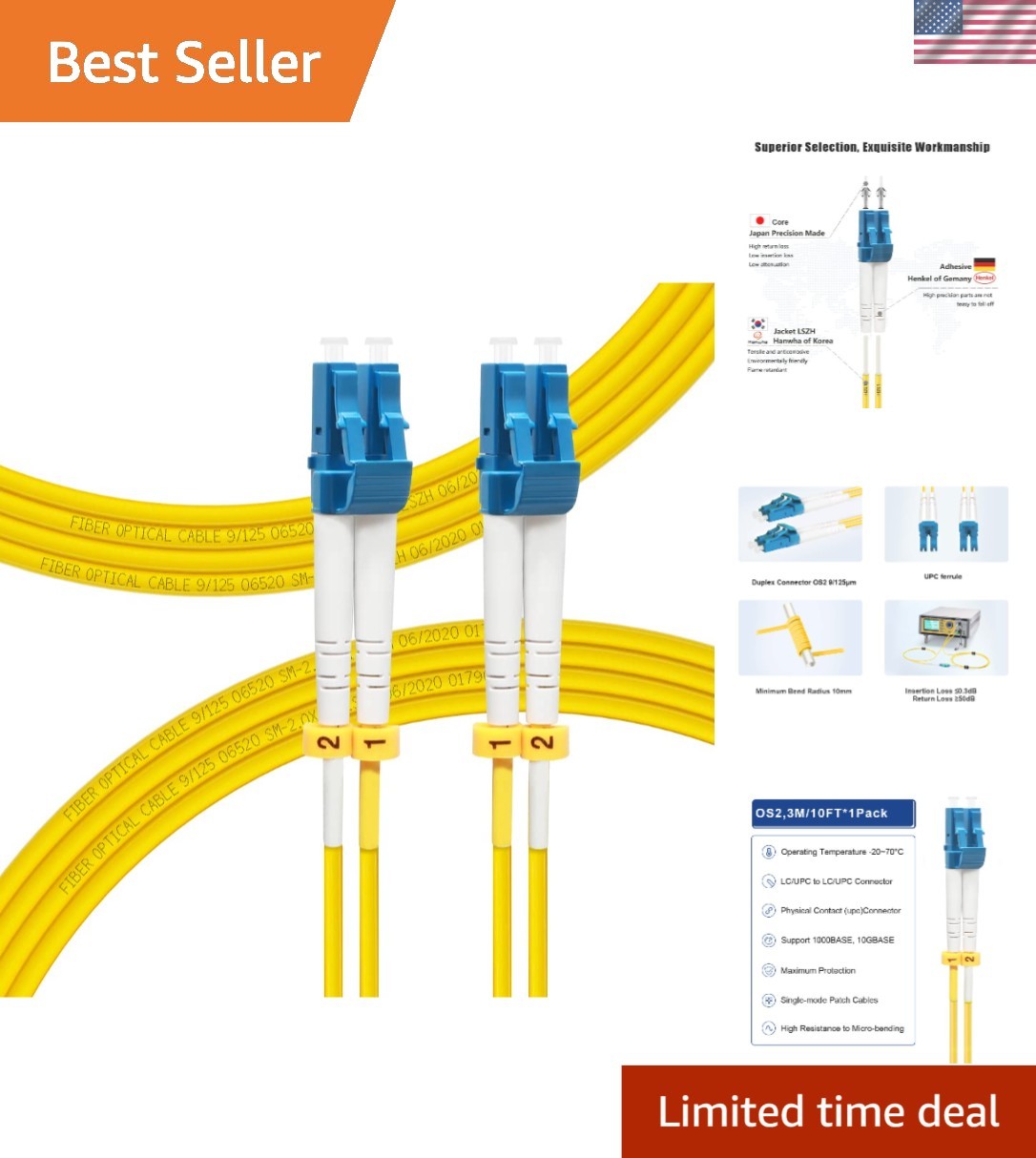 LC to LC Single Mode Fiber Patch Cable OS2 3M/10ft