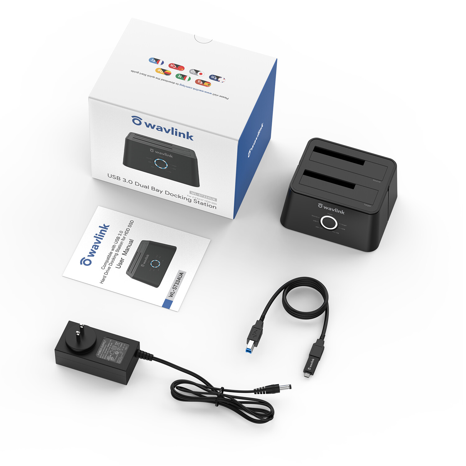 Hard Drive Docking Station 2.5/3.5in HDD SSD Case USB 3.0 to SATA Offline 2x16TB