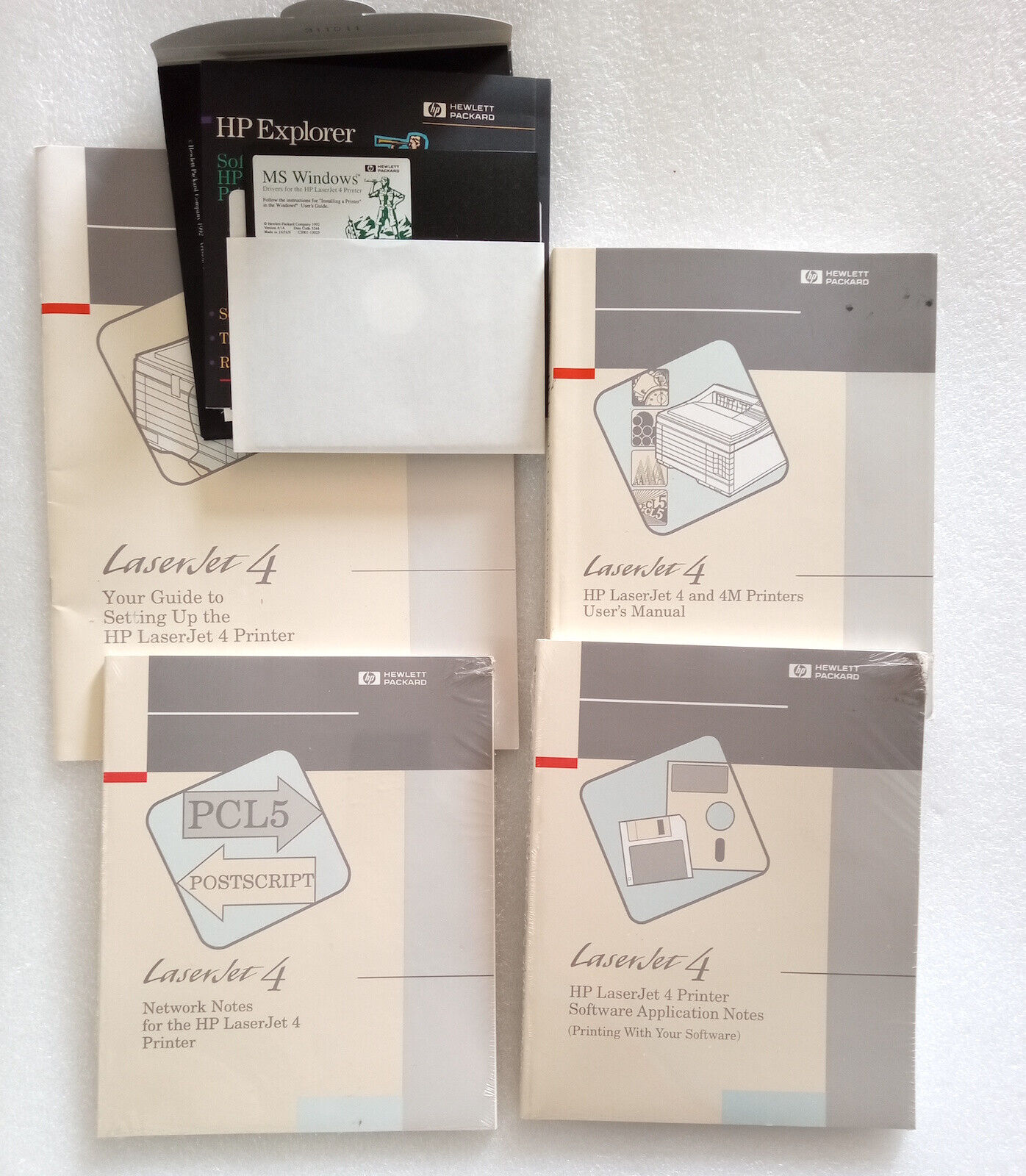 HP LaserJet 4 vintage 4 book lot & 3 disks Set Up Guide,User Manual, Notes 1992