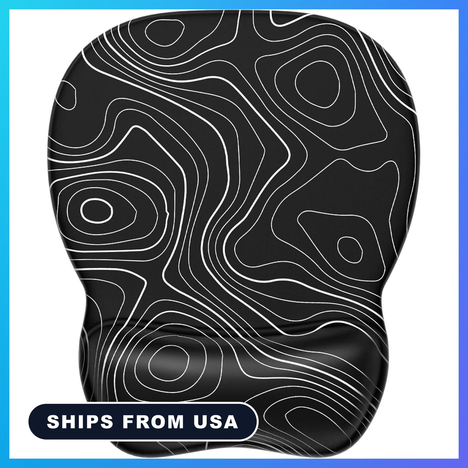 Ergonomic Mouse Pad Gel Wrist Rest, 9.4 x 8.1 in, Black Topographic