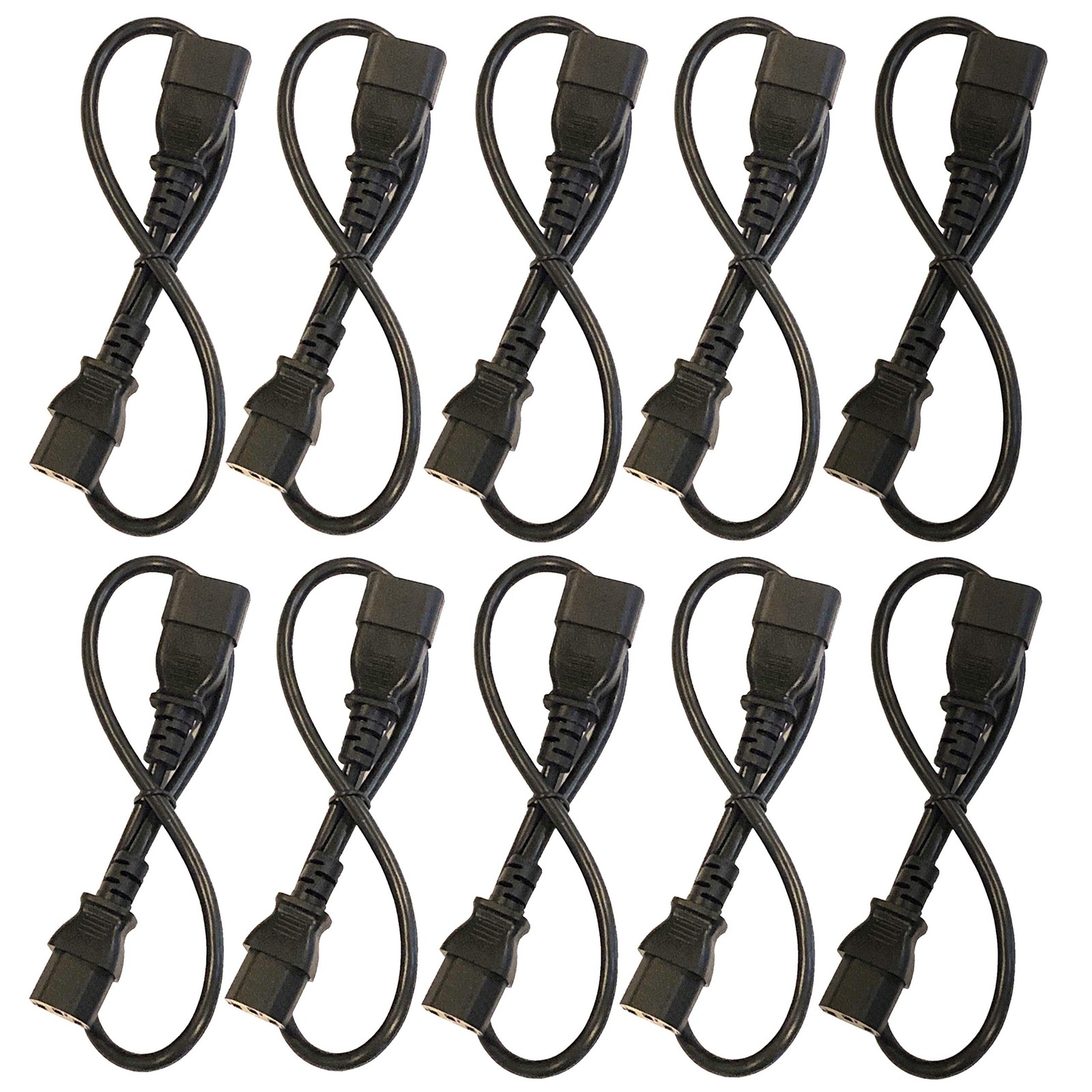 10 Pack of 2 Foot IEC 320 NEMA C13 C14 10A 18AWG AC Power Cord PDU to CPU Cables