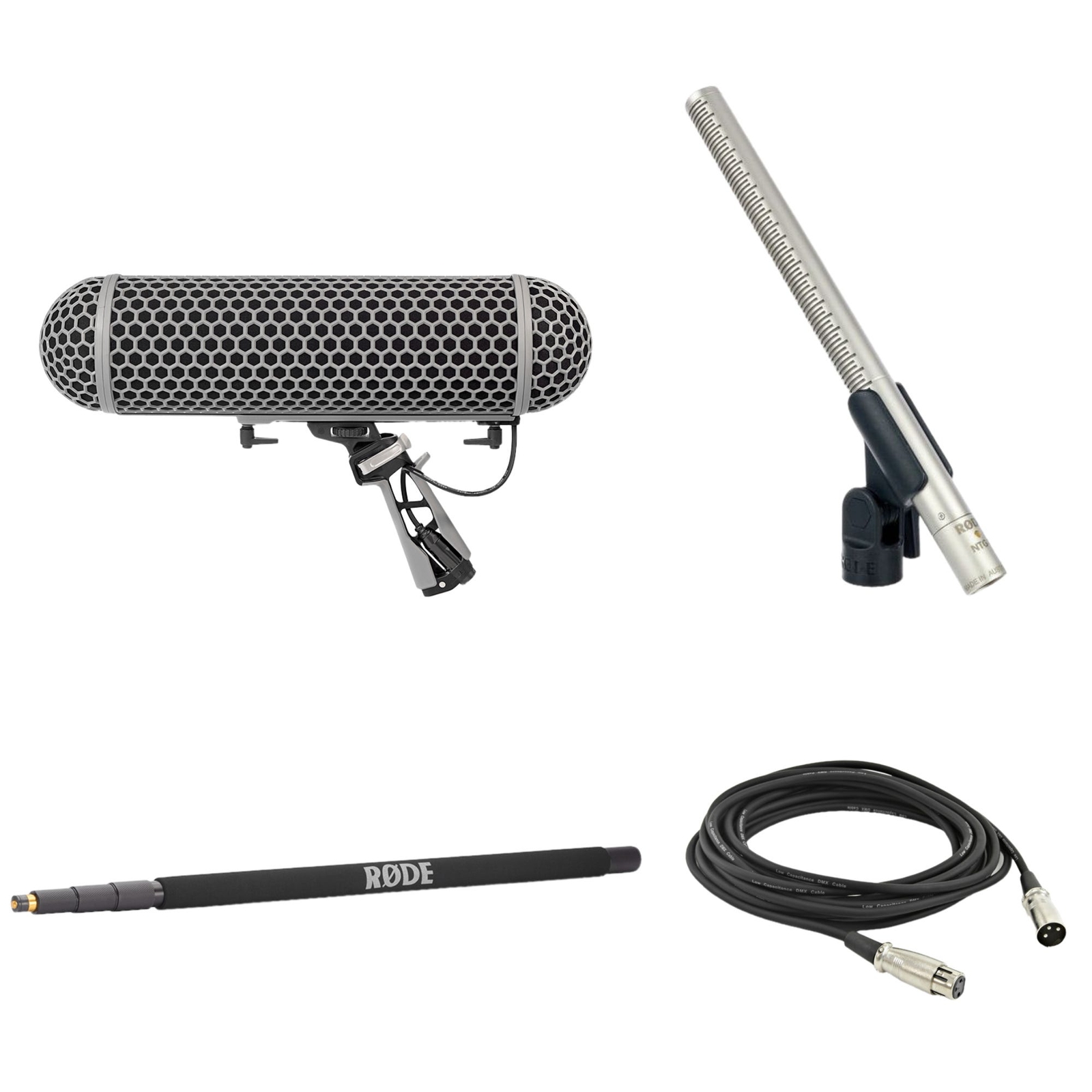 Rode NTG-3 with Rode Blimp Windshield and Shock Mount, Boompole and XLR Cable