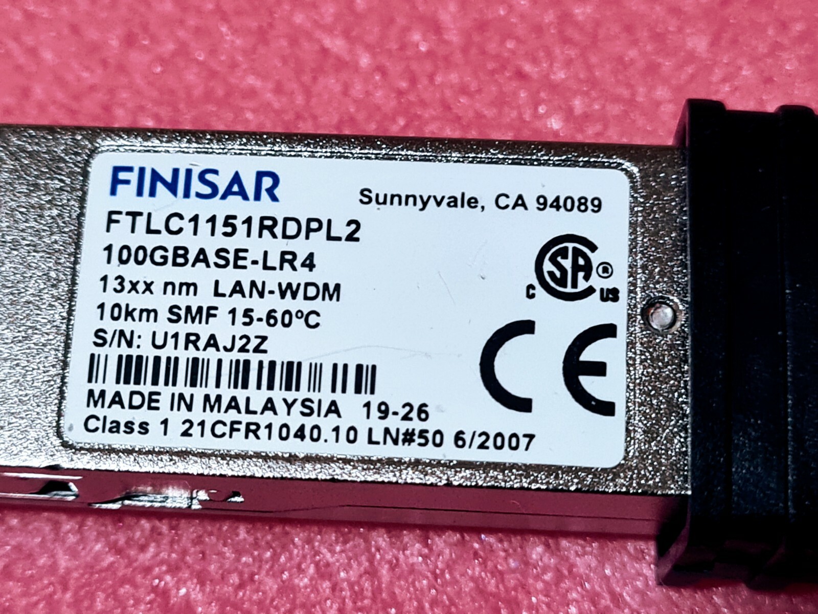 Finisar 100G QSFP28 100GBASE-LR4 10km SMF 13xx nm LAN-WDM Ethernet FTLC1151RDPL2