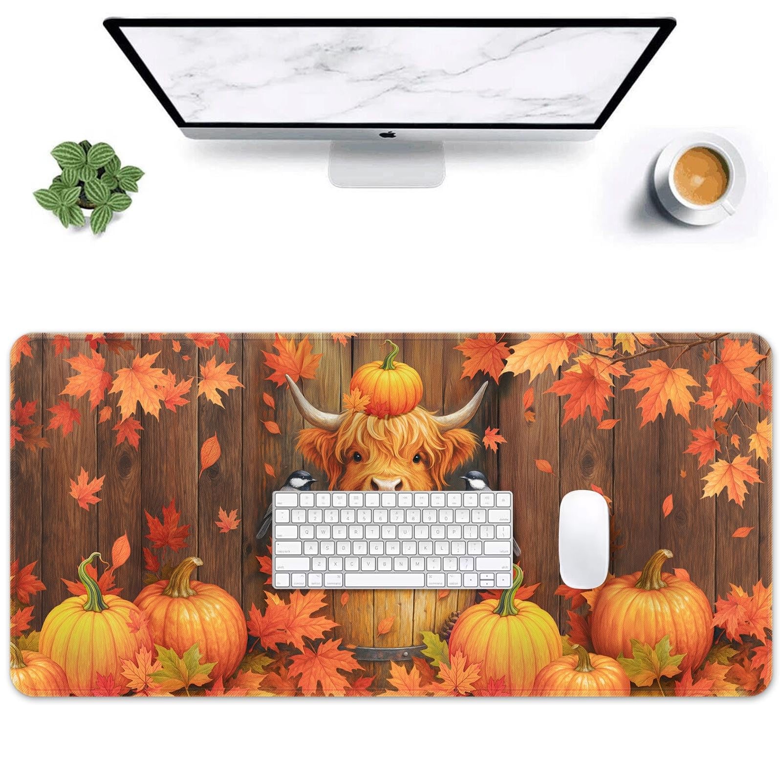 Large Mouse Pad, Mouse Pad, 31.5 x 15.7 Inch, Highland Cow Autumn