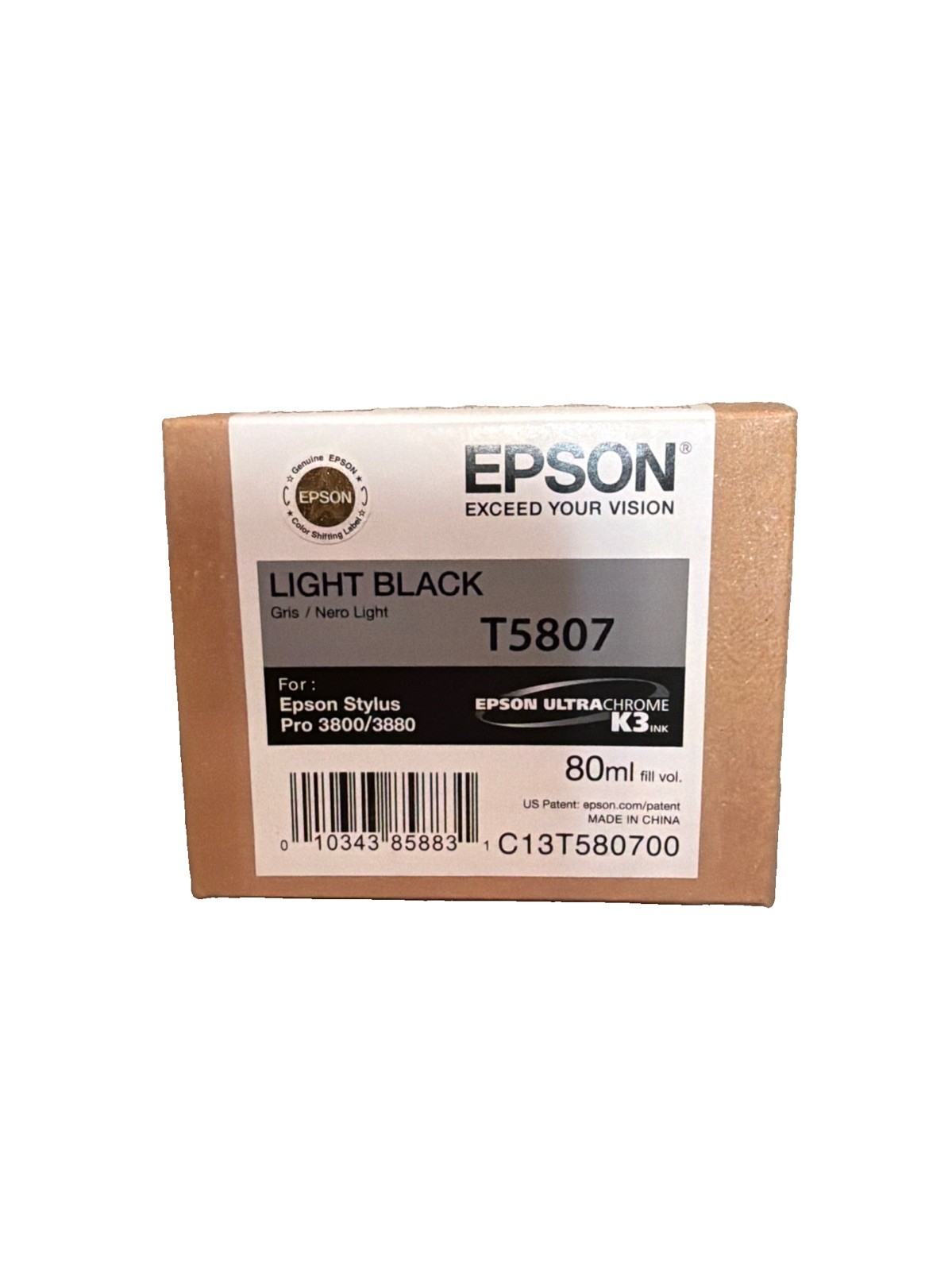 GENUINE EPSON T5807 LIGHT BLACK INK STYLUS PRO 3800 3880 80ml FACTORY SEAL