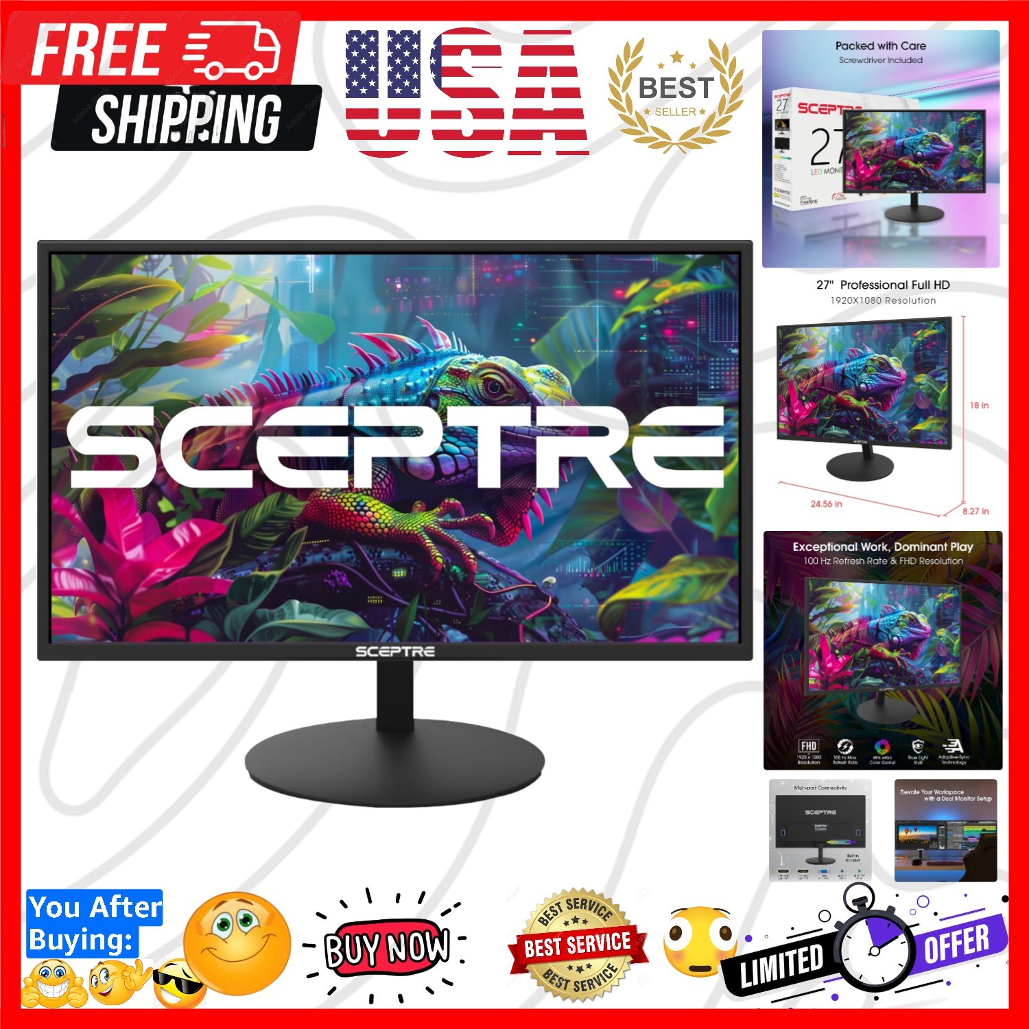 E275W-19203R 27 inch1080P LED Monitor 99% sRGB 2X HDMI VGA Build-In Speakers,...