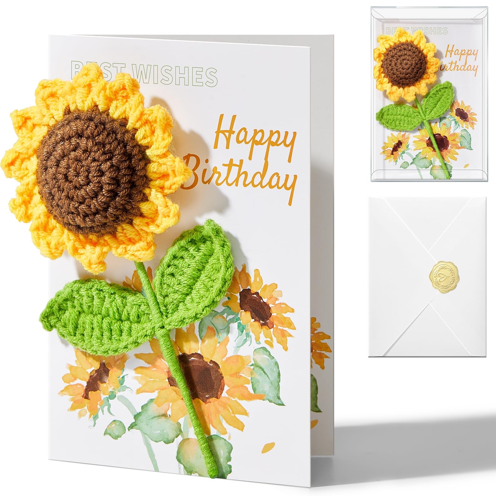 Handmade Crochet Birthday Card Sunflower Knitted Flowers Women Girls Ovesmusl