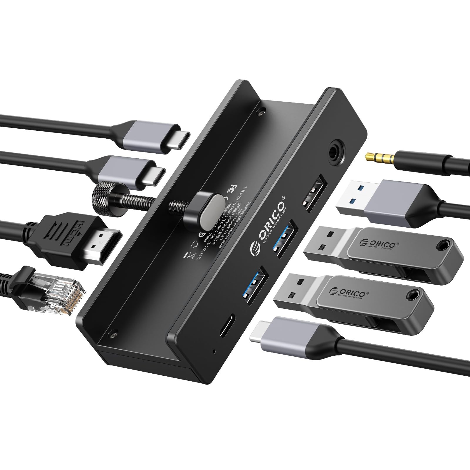 Clip Docking Station, 8-in-1 Clamp USB C Hub with 4K@60Hz HDMI, 100W PD, Giga...