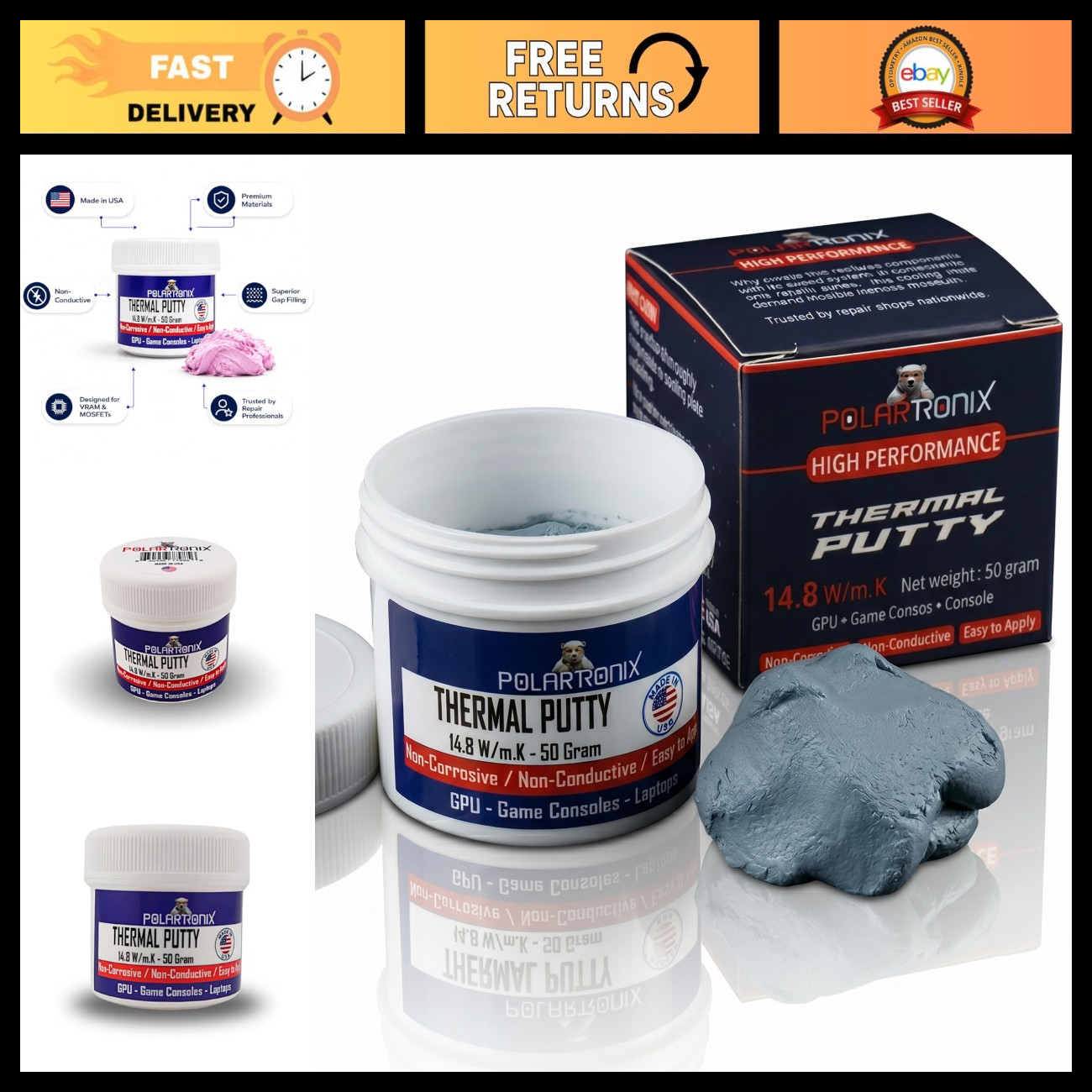 High-Performance Thermal Putty 14.8 W/m·K - 50g Non-Conductive Gap Filler for La