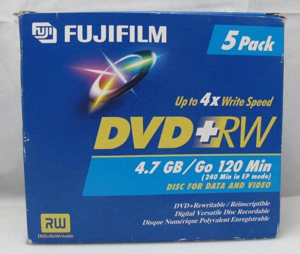 Fujifilm 5 pack DVD RW 4.7GB 120 Min Disc 4X Write Speed 240 Min EP 