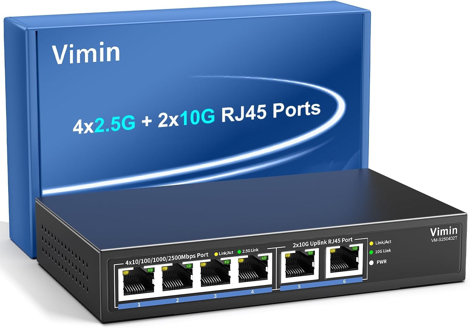 6-Port 10G/2.5G Ethernet Switch with Dual 10GBASE-T, Vimin 4X 2.5G +2 x 10Gb ...