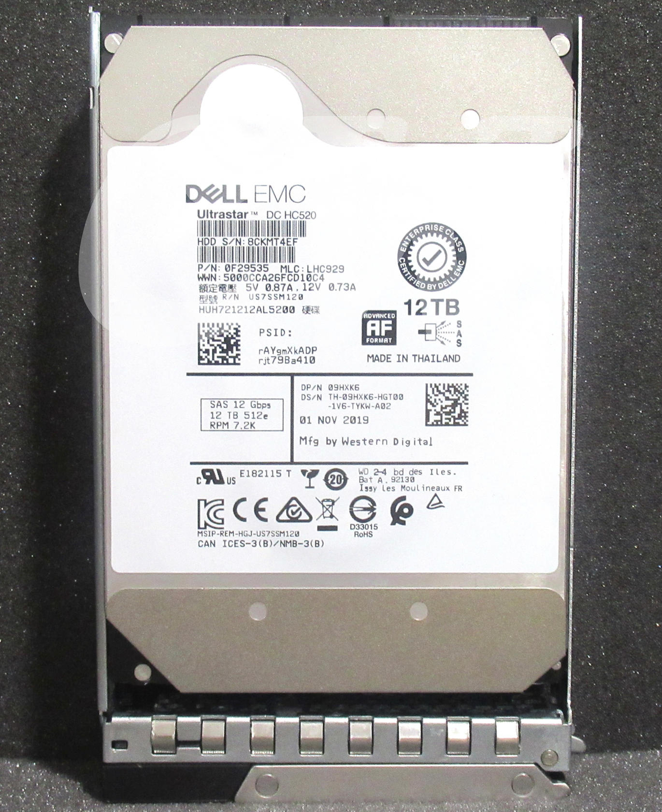 9HXK6 HUH721212AL5200 Dell GEN14 12TB 7.2K RPM12Gb/s 3.5"SAS SERVERHDD HardDrive