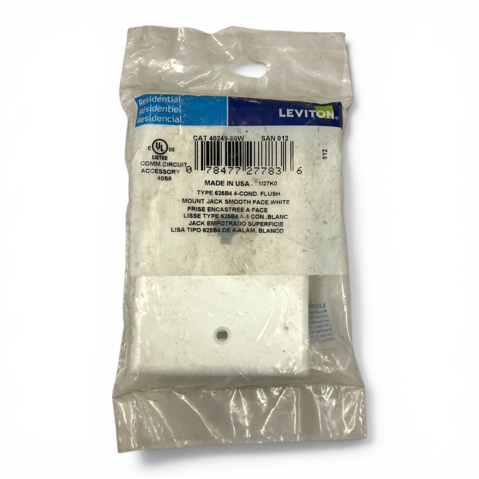 Leviton 40249-W Standard Telephone Wall Jack 6P4C Screw Terminals White
