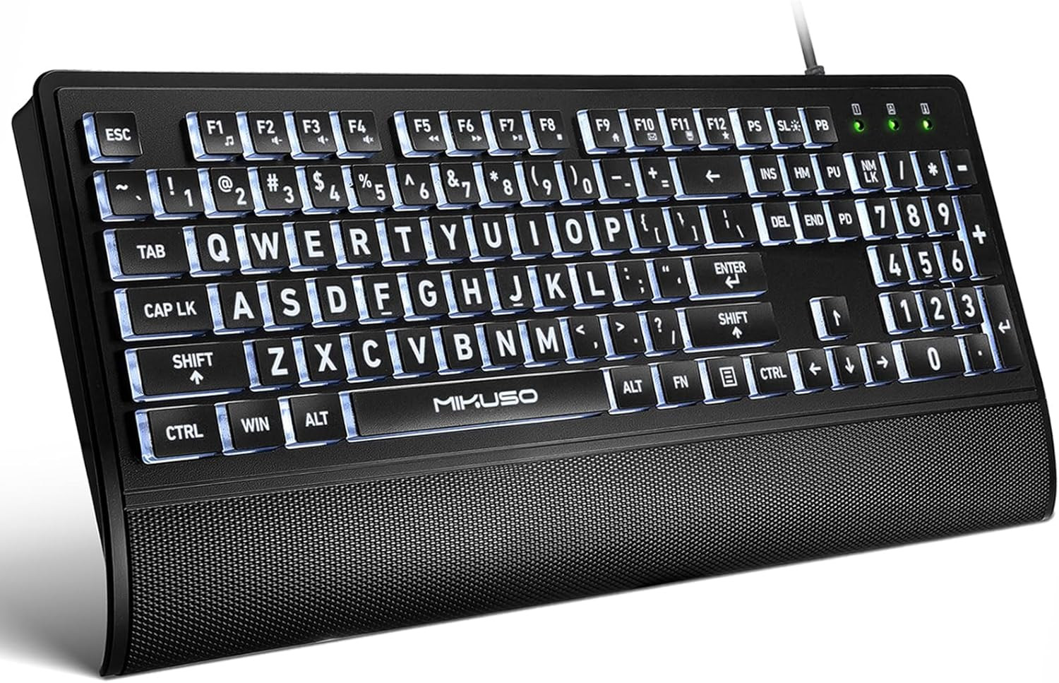 Large Print Backlit Keyboard for Seniors,Visually Impaired-High Contrast Black K