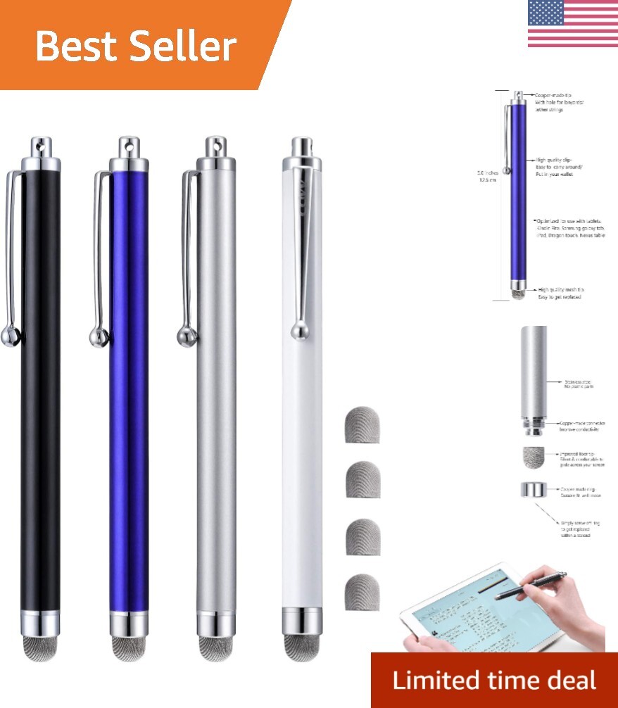 Ultra-Sensitive Touch Screen Stylus, 4 Pcs, 5-Inch with Extra Tips - Gift Ready