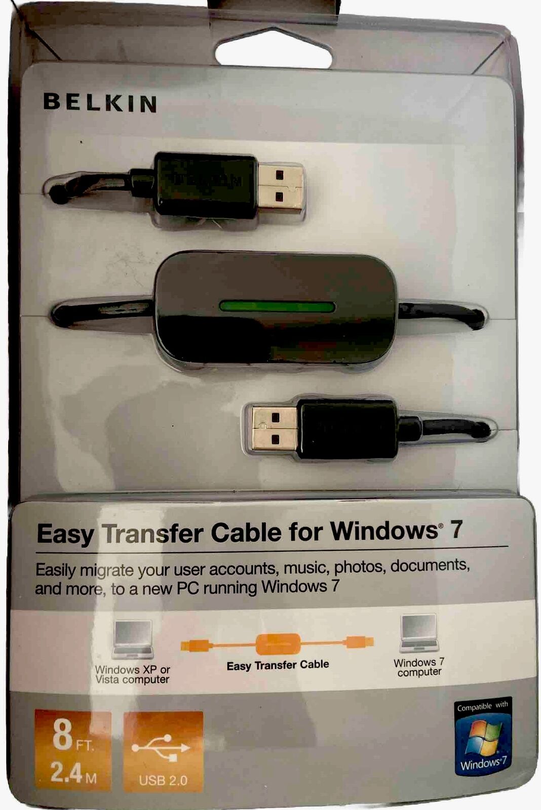 Belkin Easy Transfer Cable Windows 7 New Sealed Hard Plastic 8 ft 2.4 m USB 2.0
