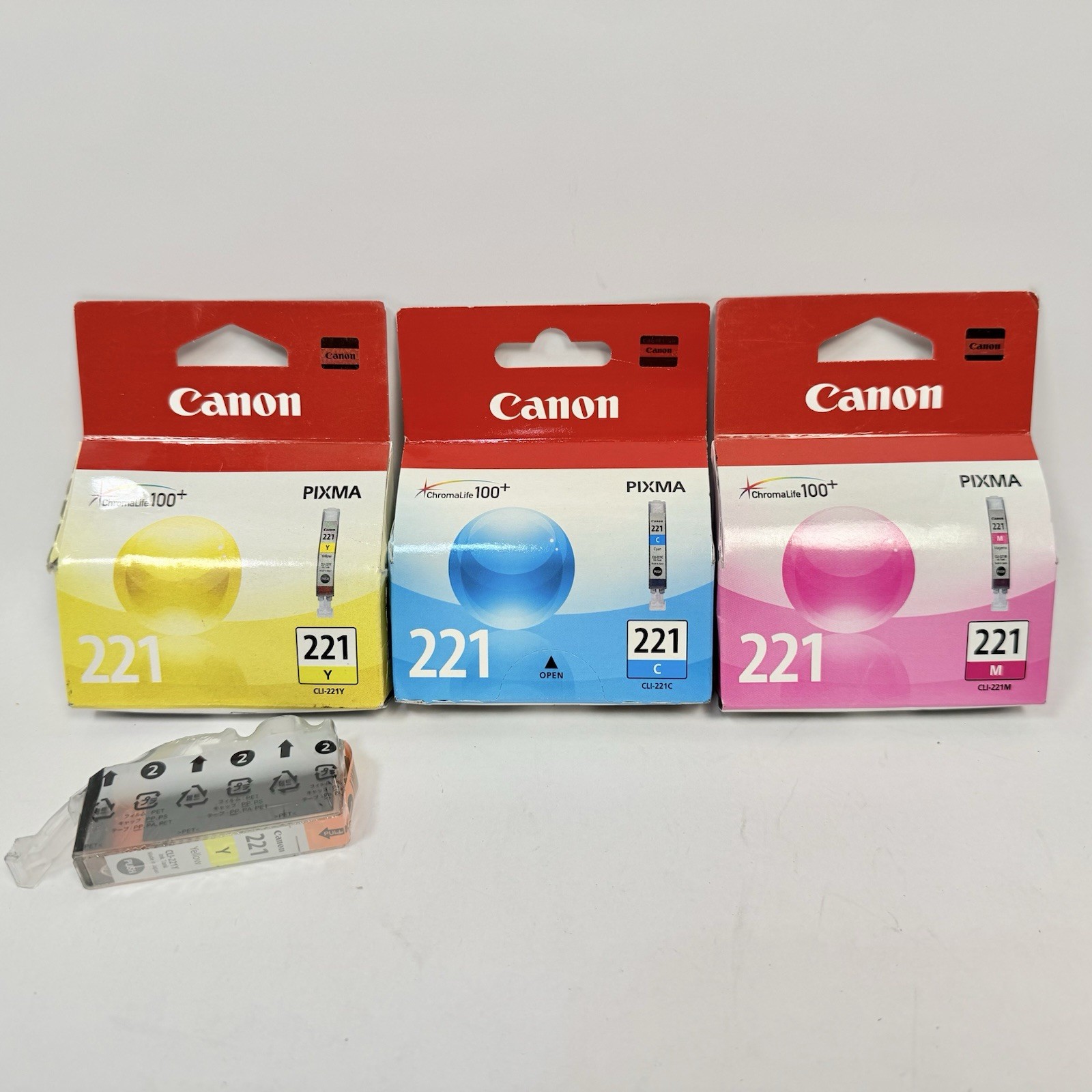 Canon 221 Ink Lot OEM CMY + Extra Yellow CLI-221 (4 Total)