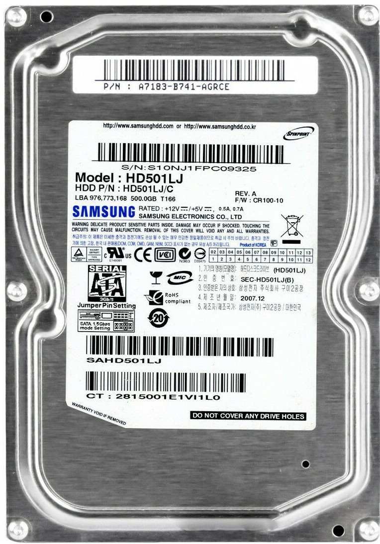 Hard Drive Samsung 500GB SpinPoint T166 HD501LJ 8MB 7200RPM SATA II 3.5'' inch