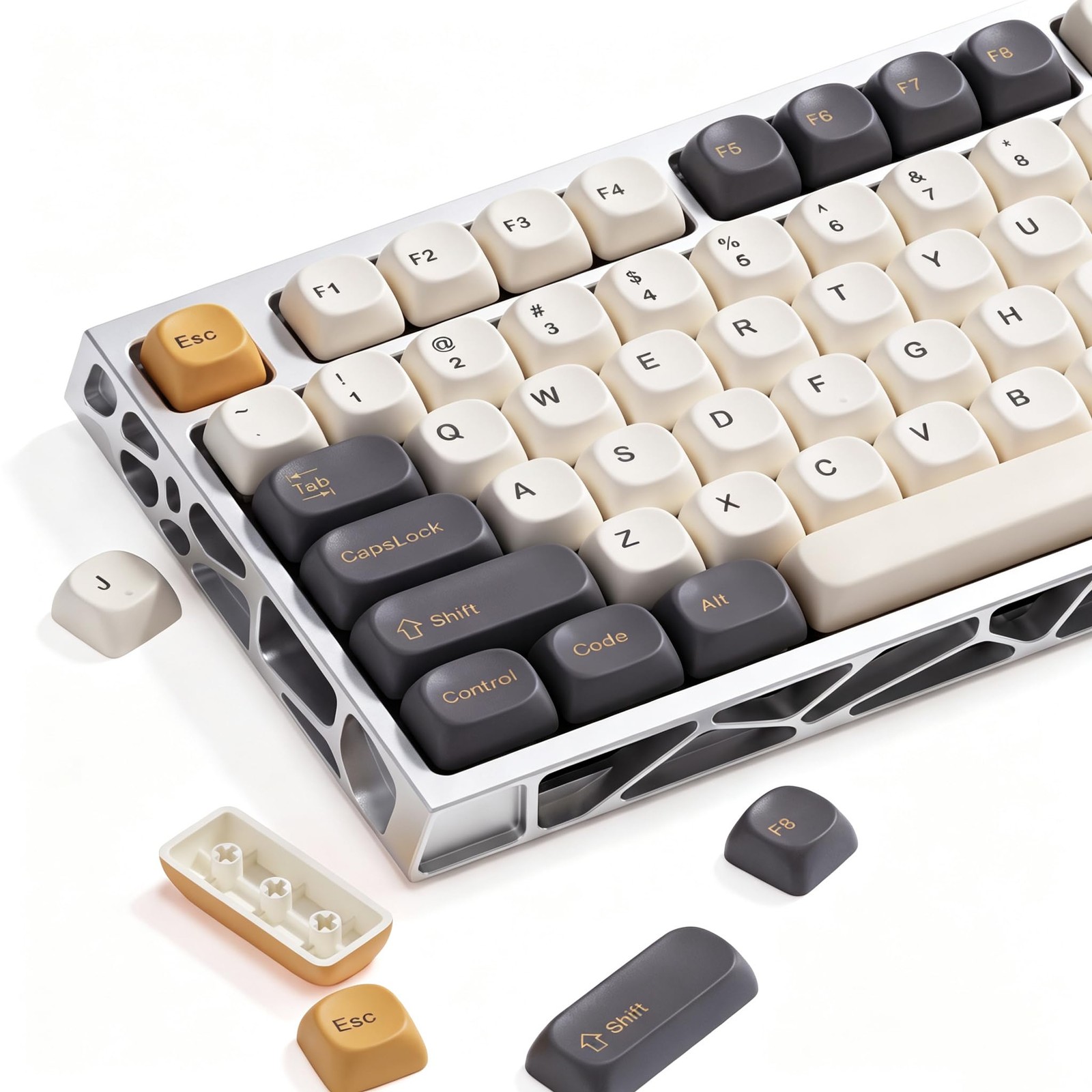 137Key MOA Profile Doubleshot PBT Retro Keycaps Set For MX Gaming Gray Gold