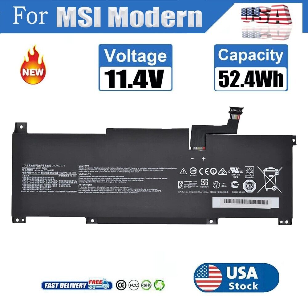 NEW BTY-M491 Battery For MSI Modern 15 A10M A11M Summit B15 A11M Stealth 15M