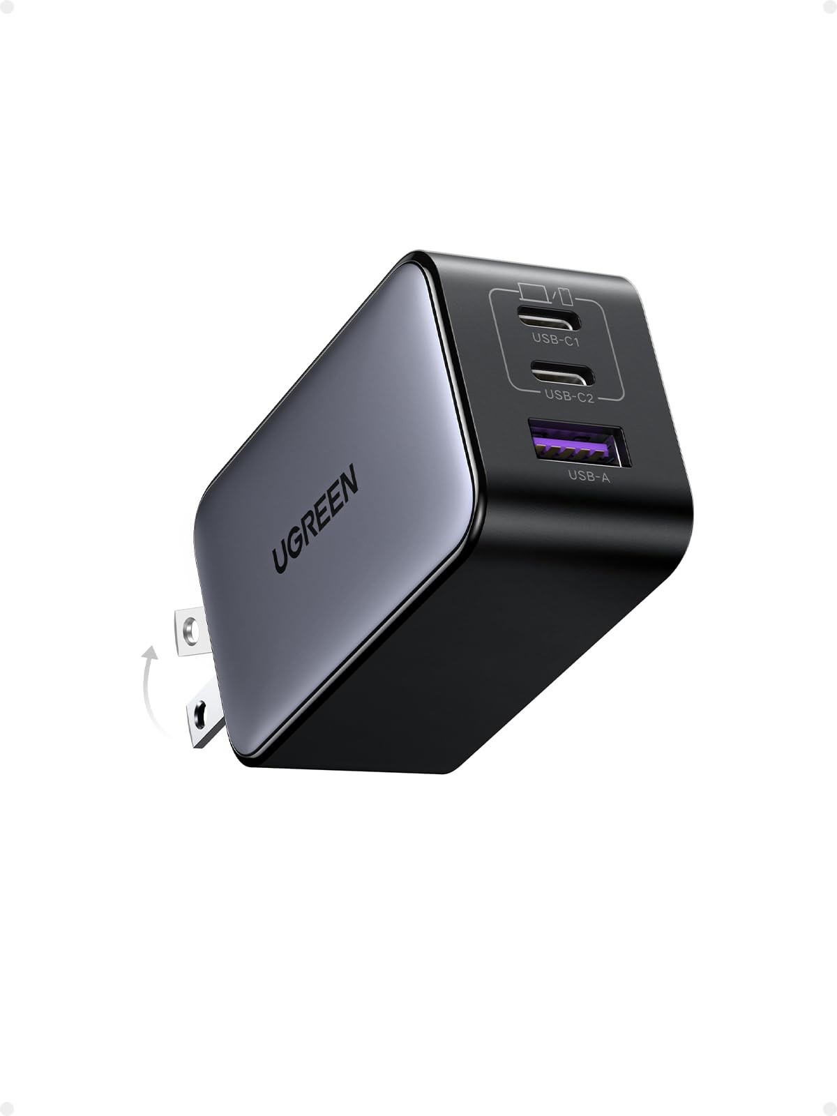 UGREEN Nexode 65W GaN USB C Wall Charger, 3-Port Compact Foldable Fast Black