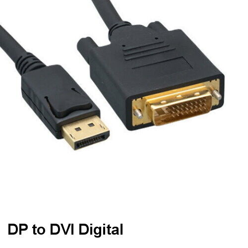 KNTK 6' DisplayPort to DVI-D Cable 28AWG Male to Male Cord PC HD TV Monitor