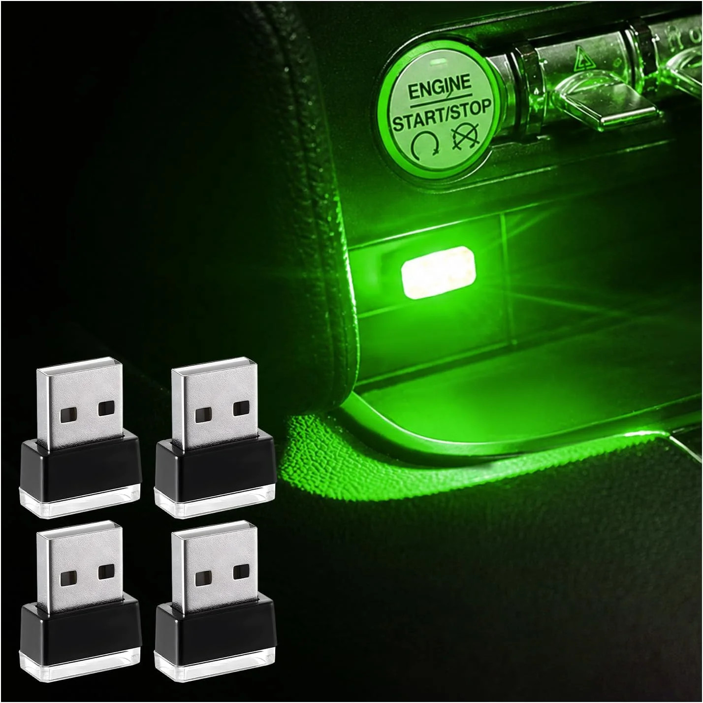 4 PCS USB LED Car Interior Atmosphere Lamp, Plug-in USB Decor Night Light