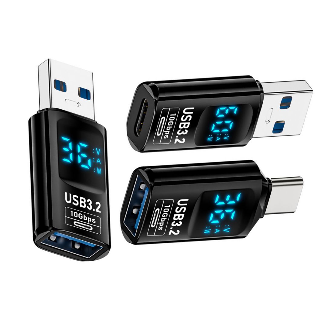 CY 3pcs/lot 10Gbps Type-C to Type-A USB3.2 Data Adapter Smart LED Display USB-C