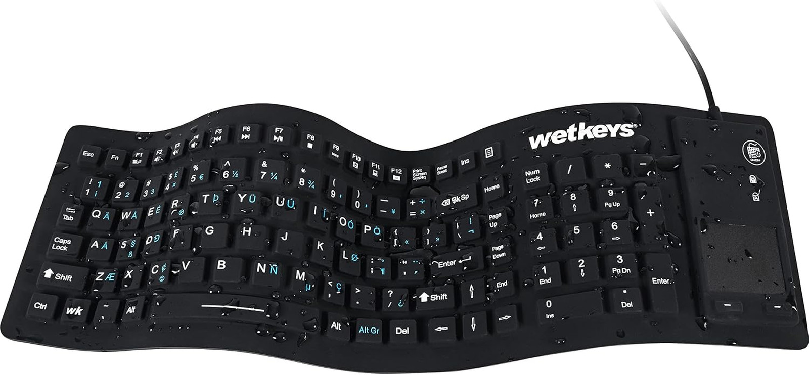 "Flex Touch Full-Size Flexible Silicone Washable Keyboard with Touchpad and On/O