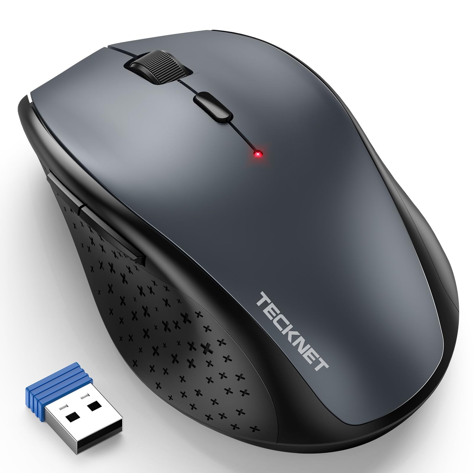TECKNET 2.4G Wireless Mouse, 4800 DPI Ergonomic Computer Mouse, USB, Grey