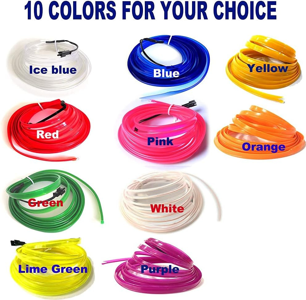16.4ft EL Wire Lemon Green Car Interior Light, USB-Powered 6mm Flexible Benda...