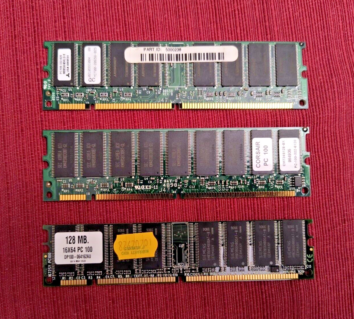Lot of 3 Sticks of PC 100 128 MB RAM (Assorted Brands)