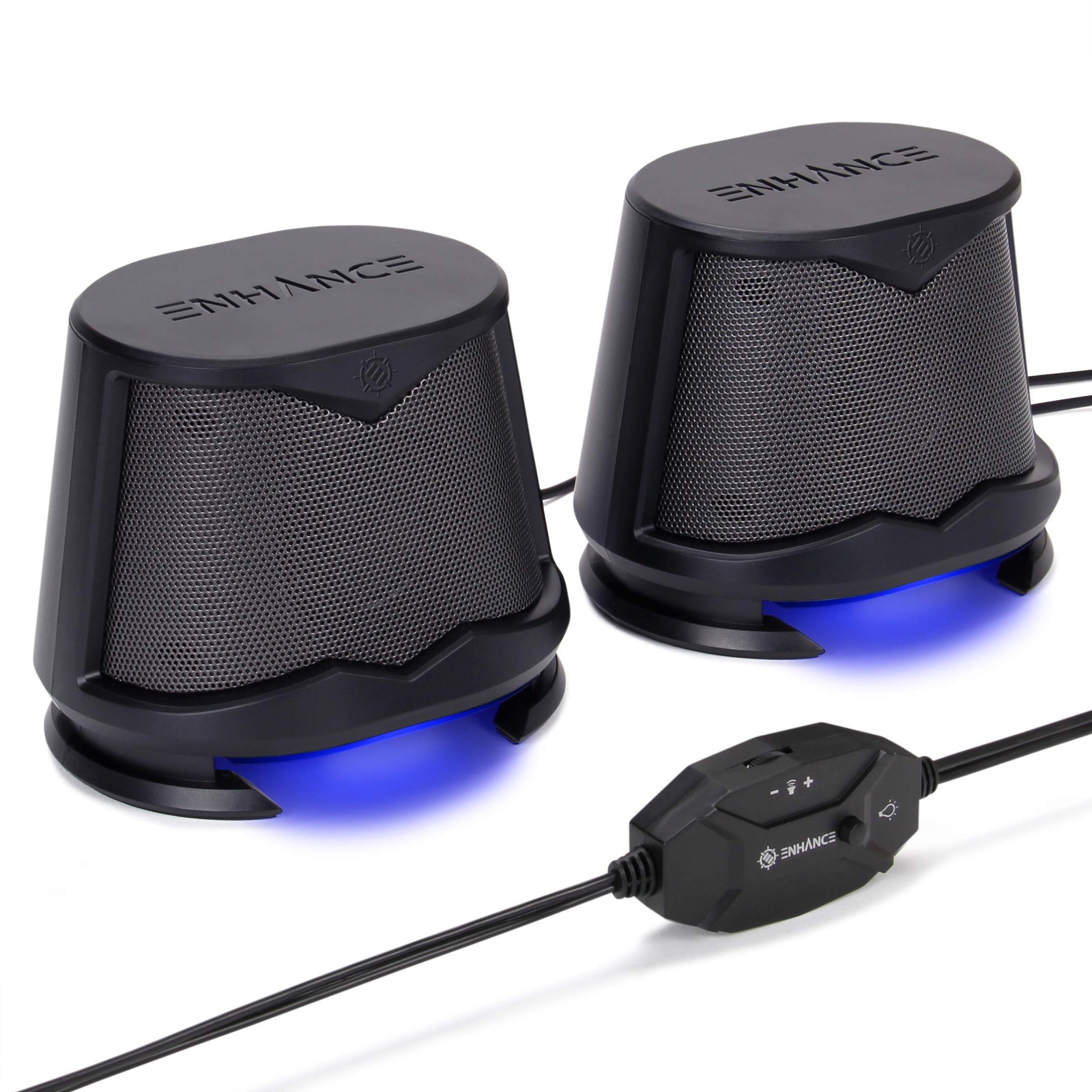 Black SB2 PC Gaming Speakers Blue LED 2.0 USB Powered 10W 3.5mm Wired Audio