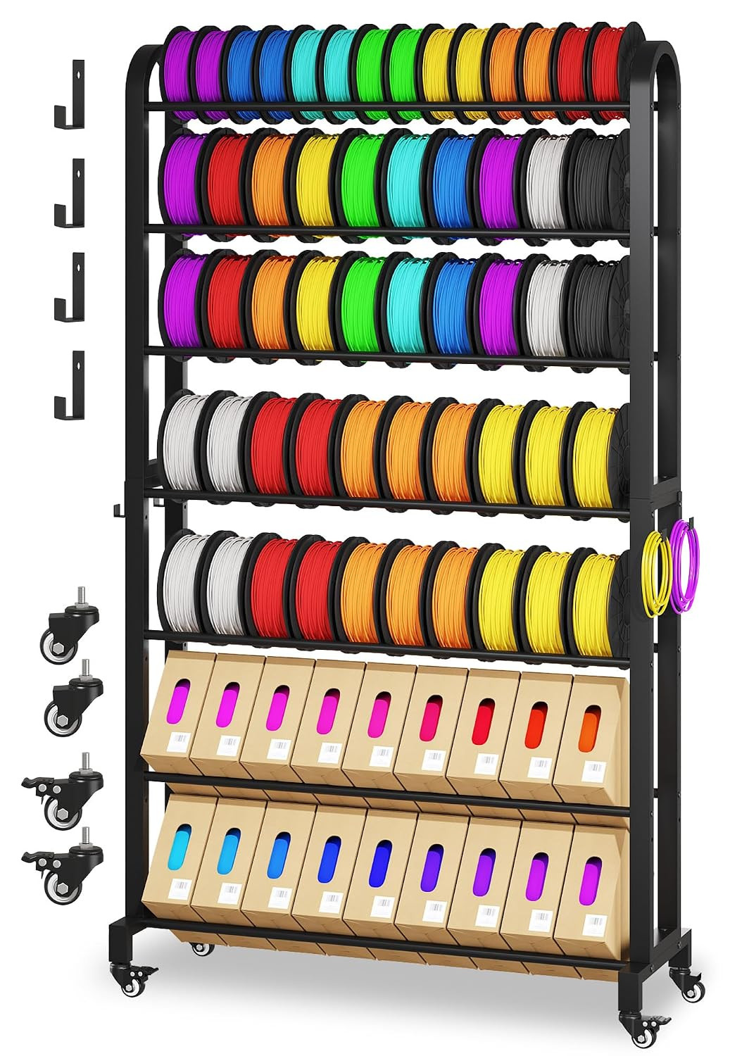 7-Tier 3D Printer Filament Storage Rack with Wheels, Heavy Duty Adjustable Metal