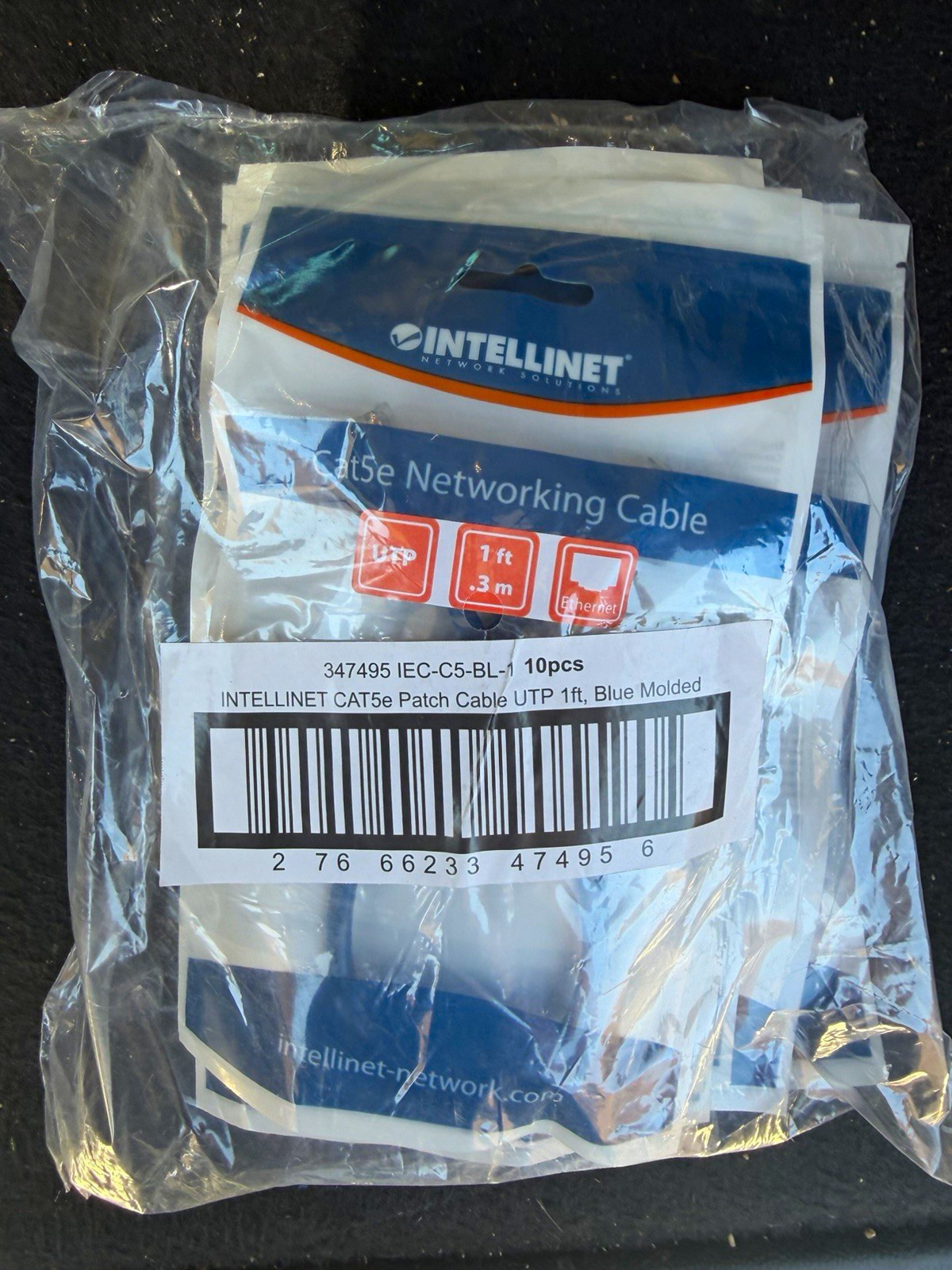 10-Pack Intellinet Cat5e Patch Cable 1FT Blue Ethernet RJ45 UTP 347495 NEW