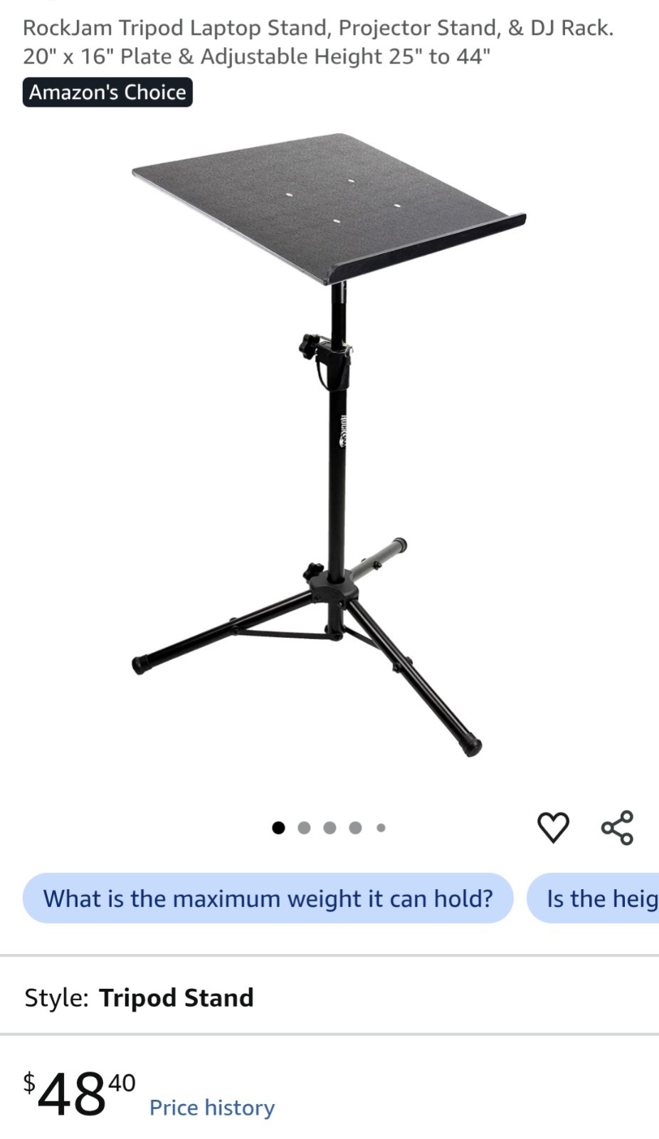 RockJam Portable DJ Laptop Stand with Adjustable Height Anti-Slip Design